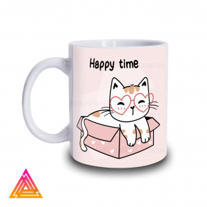 Чашка "Happy time. Котик в коробці - найкращий час"